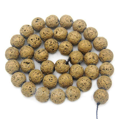 Natural Gold Volcanic Lava Beads Titanium Coated, 4-12mm Round Jewelry Gemstone, 15.5'' strand 