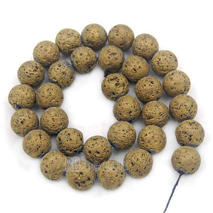 Natural Gold Volcanic Lava Beads Titanium Coated, 4-12mm Round Jewelry Gemstone, 15.5'' strand 