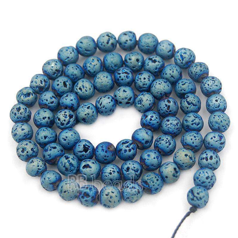 Natural Green Volcanic Lava Beads Titanium Coated, 4-12mm Stone Round Jewelry Gemstone, 15.5'' strand 