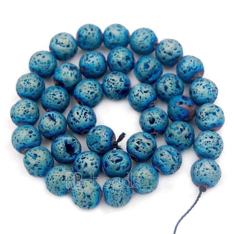 Natural Green Volcanic Lava Beads Titanium Coated, 4-12mm Stone Round Jewelry Gemstone, 15.5'' strand 