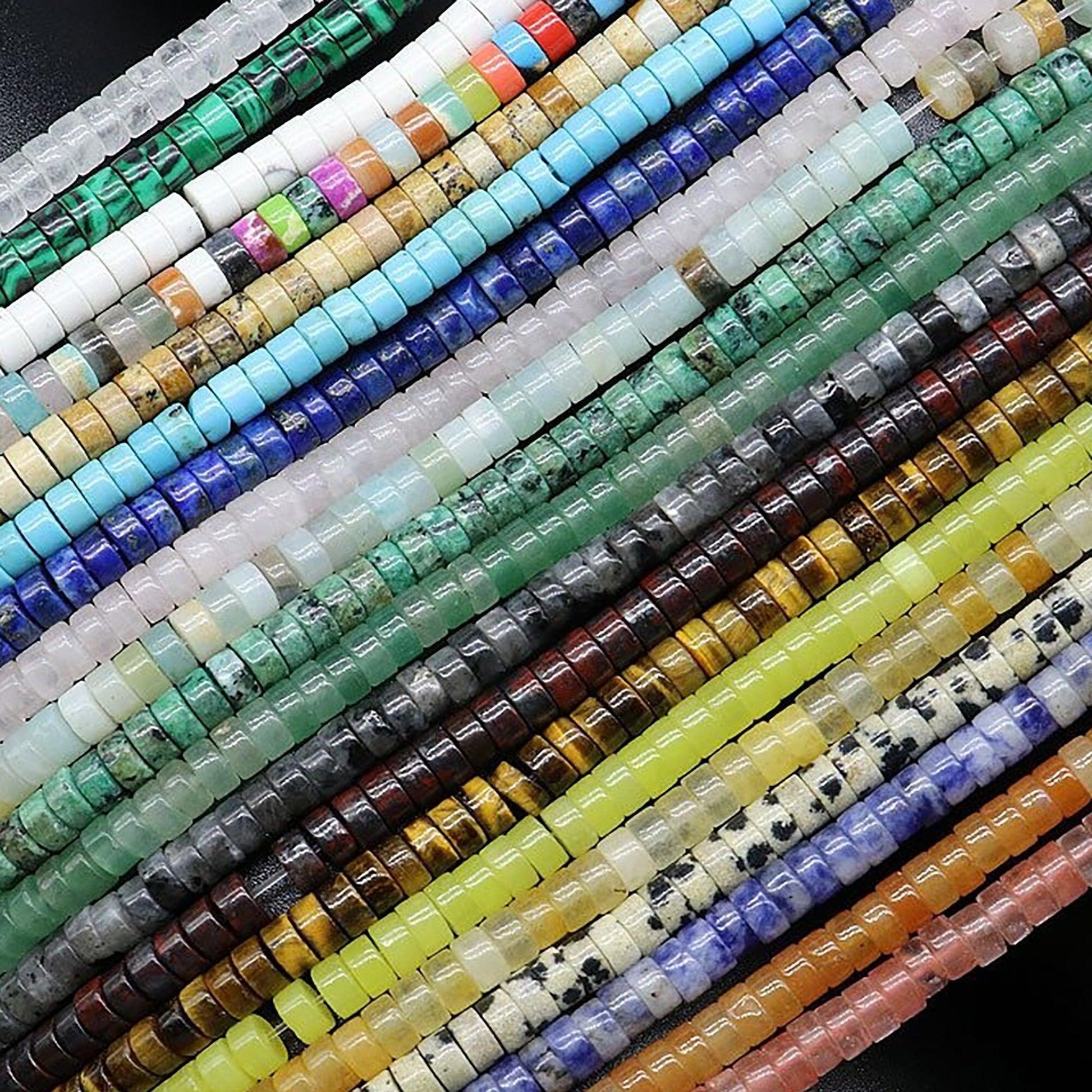 Natural heishi gemstone beads, 4mm disc tyre stone turquoise jasper, semiprecious stones on strand 