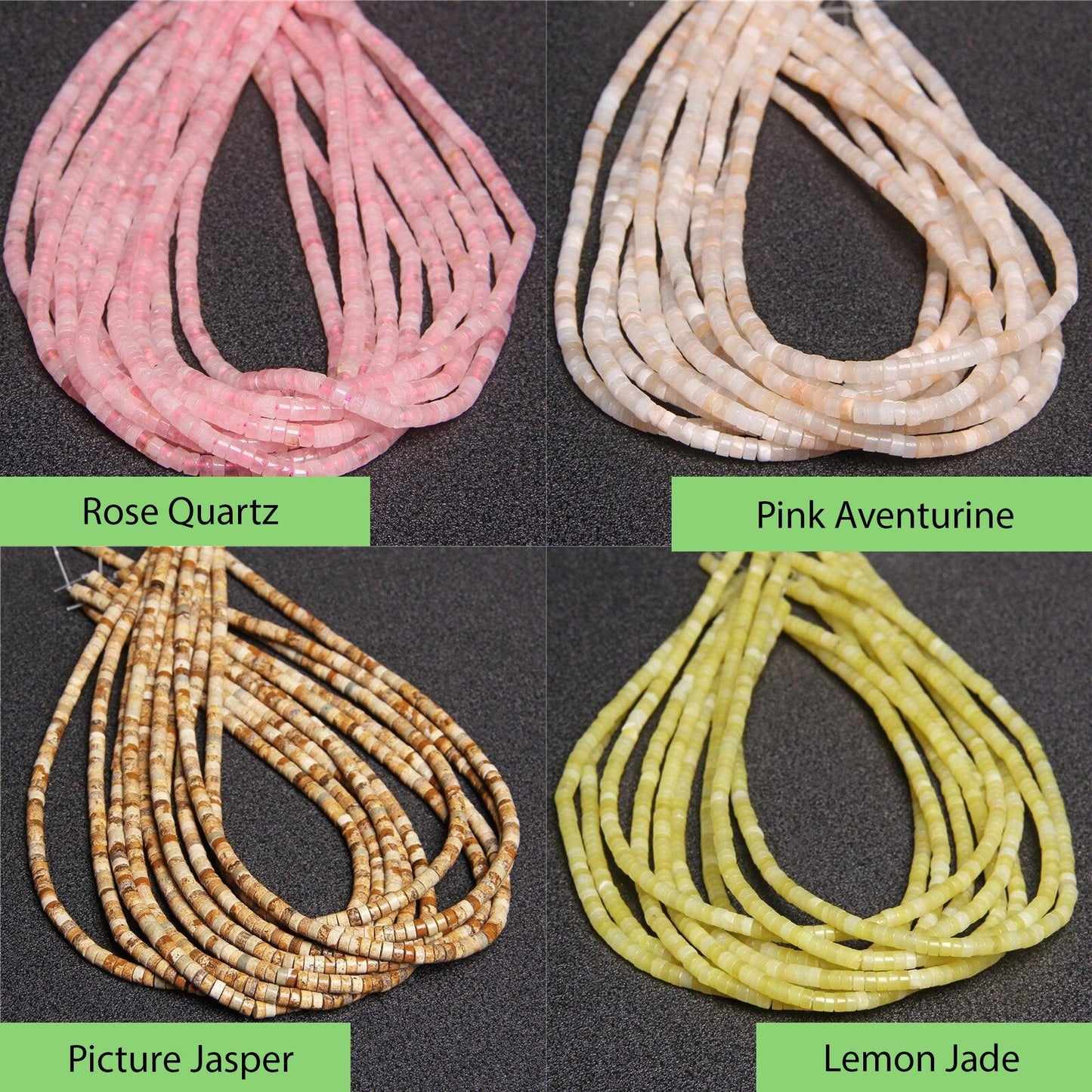 Natural heishi gemstone beads, 4mm disc tyre stone turquoise jasper, semiprecious stones on strand 