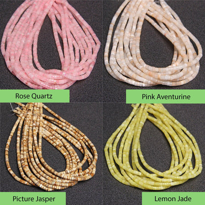 Natural heishi gemstone beads, 4mm disc tyre stone turquoise jasper, semiprecious stones on strand 