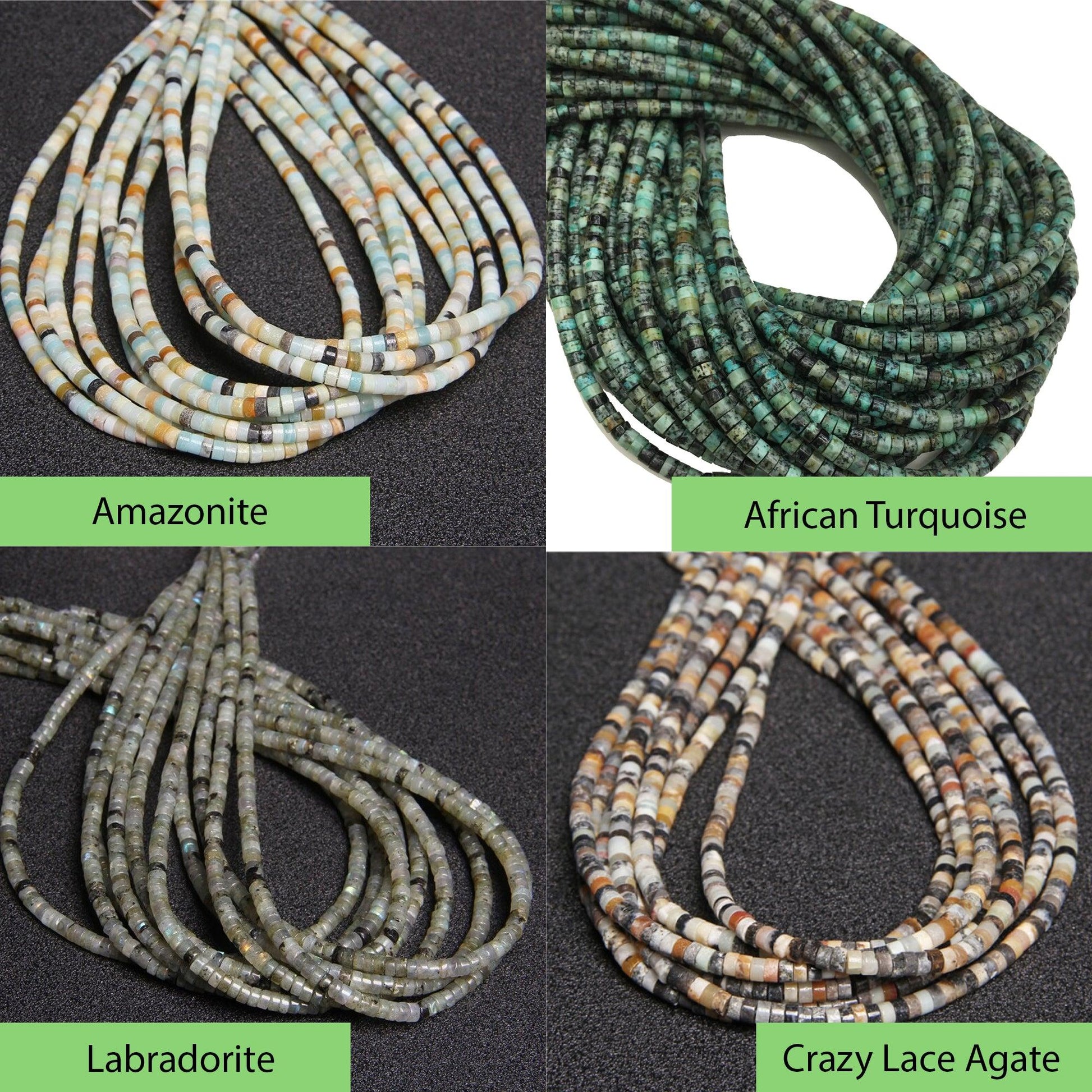 Natural heishi gemstone beads, 4mm disc tyre stone turquoise jasper, semiprecious stones on strand 