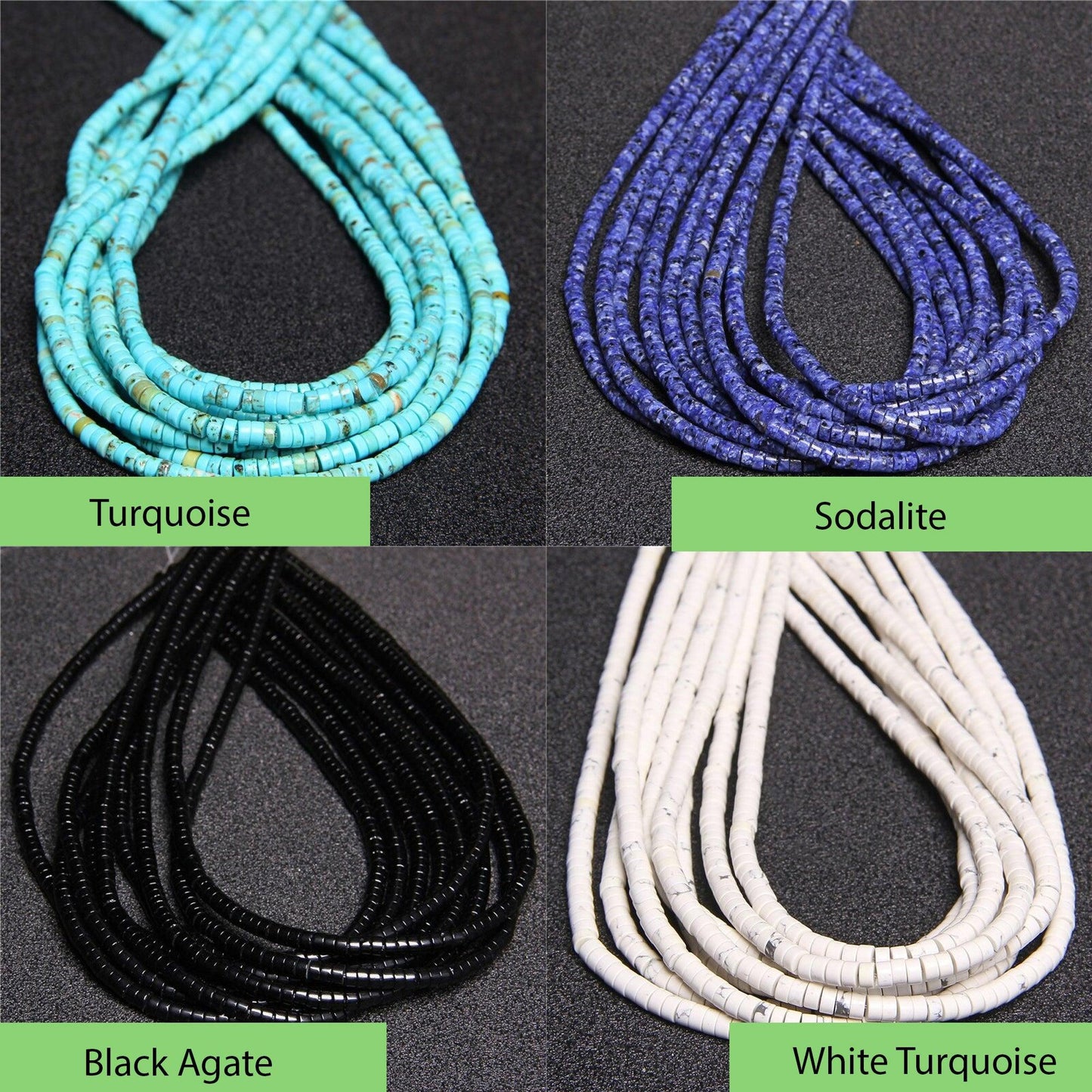 Natural heishi gemstone beads, 4mm disc tyre stone turquoise jasper, semiprecious stones on strand 