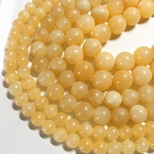 Natural honey yellow calcite beads, 4-12mm round gemstone 15.5'' strand 