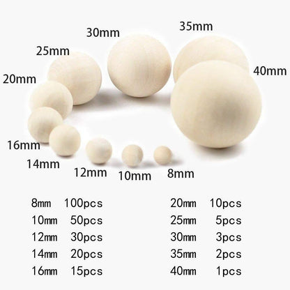 Natural large Wood Round Ball Beads, No Hole, for macrame, Eco-Friendly (Natural Color) Jewelry Beads 8/10/12/14/16/20/25/30/35/40mm 