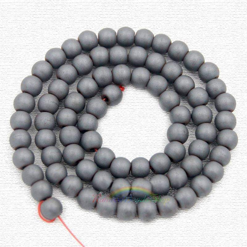 Natural Matte Black Hematite Beads, Round, 15.5'' inch strand 