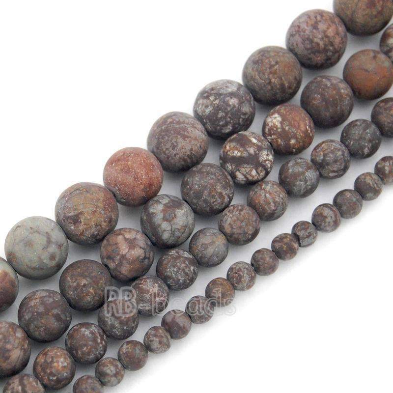 Natural Matte Frosted Coffee Jasper Brown Beads,  4-10mm Round stone 