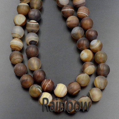 Natural Matte Frosted Coffee stripe Agate Beads, 6-12mm Round Gemstone 