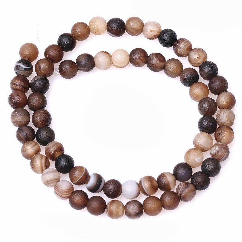 Natural Matte Frosted Coffee stripe Agate Beads, 6-12mm Round Gemstone 