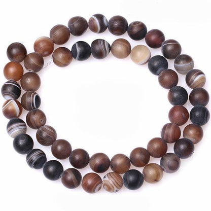 Natural Matte Frosted Coffee stripe Agate Beads, 6-12mm Round Gemstone 
