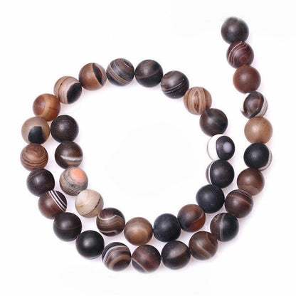 Natural Matte Frosted Coffee stripe Agate Beads, 6-12mm Round Gemstone 