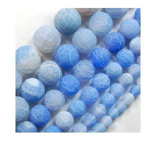 Natural Matte Frosted Light Blue Fire Crackle Agate beads, 4-12mm 