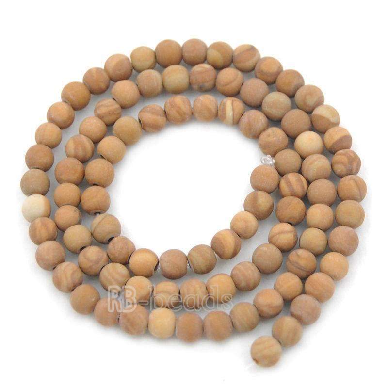 Natural matte frosted Wood Grain Jasper Brown Beads,  4- 10mm 