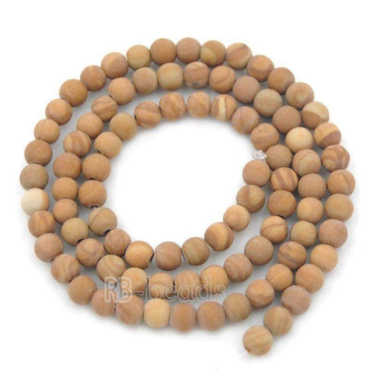Natural matte frosted Wood Grain Jasper Brown Beads,  4- 10mm 