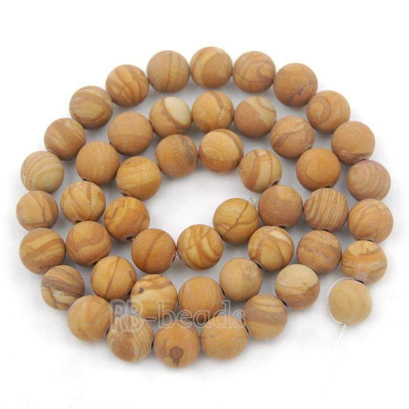 Natural matte frosted Wood Grain Jasper Brown Beads,  4- 10mm 