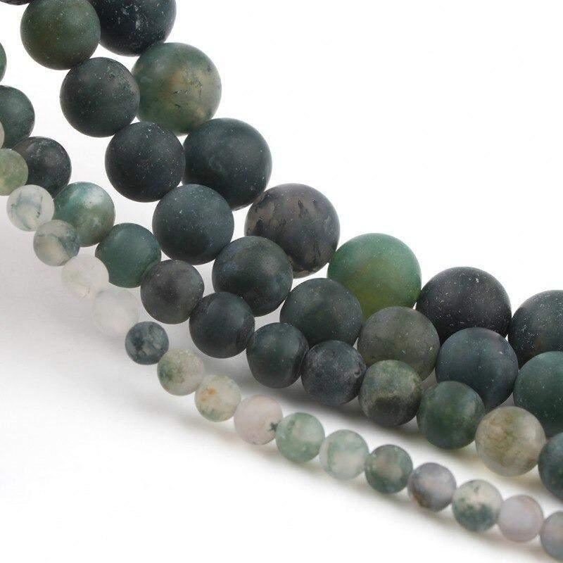 Natural Matte Moss Agate Beads, 4-12mm round, 15.5'' full strand 