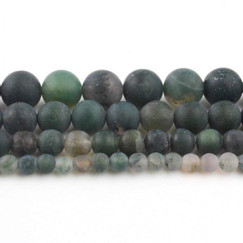 Natural Matte Moss Agate Beads, 4-12mm round, 15.5'' full strand 