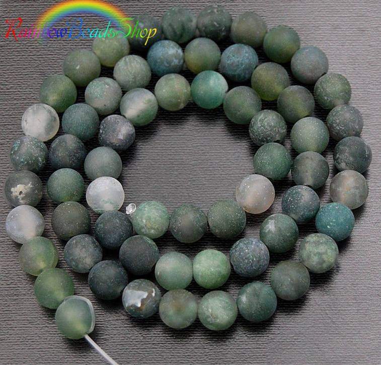 Natural Matte Moss Agate Beads, 4-12mm round, 15.5'' full strand 