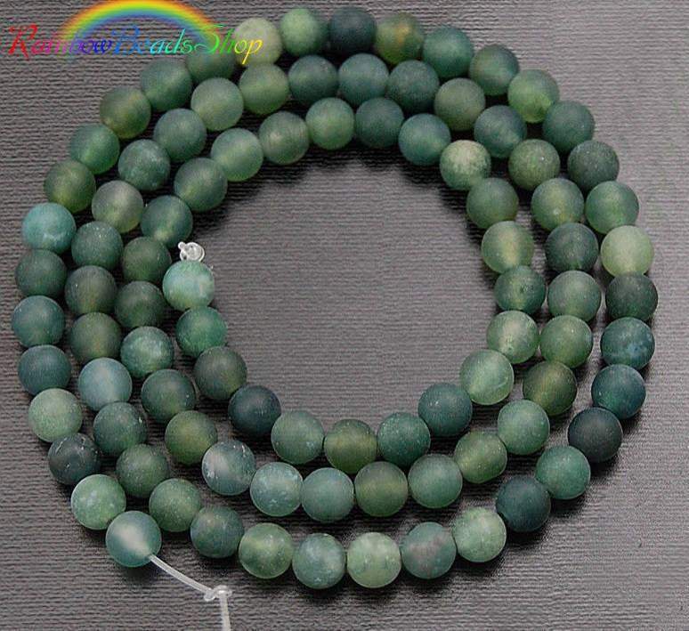 Natural Matte Moss Agate Beads, 4-12mm round, 15.5'' full strand 