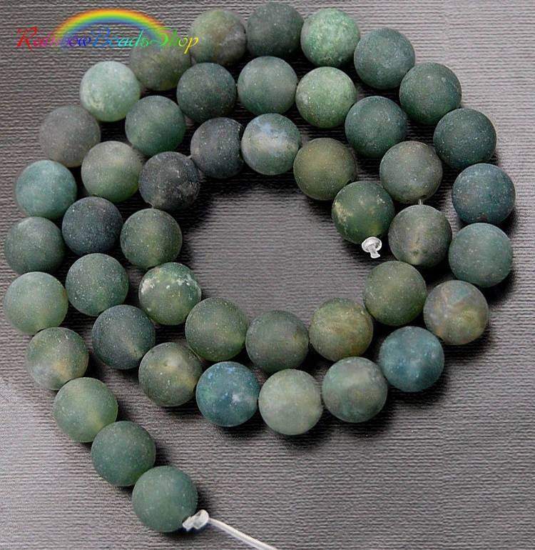 Natural Matte Moss Agate Beads, 4-12mm round, 15.5'' full strand 