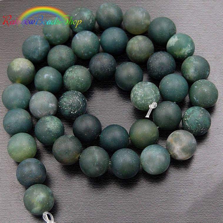 Natural Matte Moss Agate Beads, 4-12mm round, 15.5'' full strand 