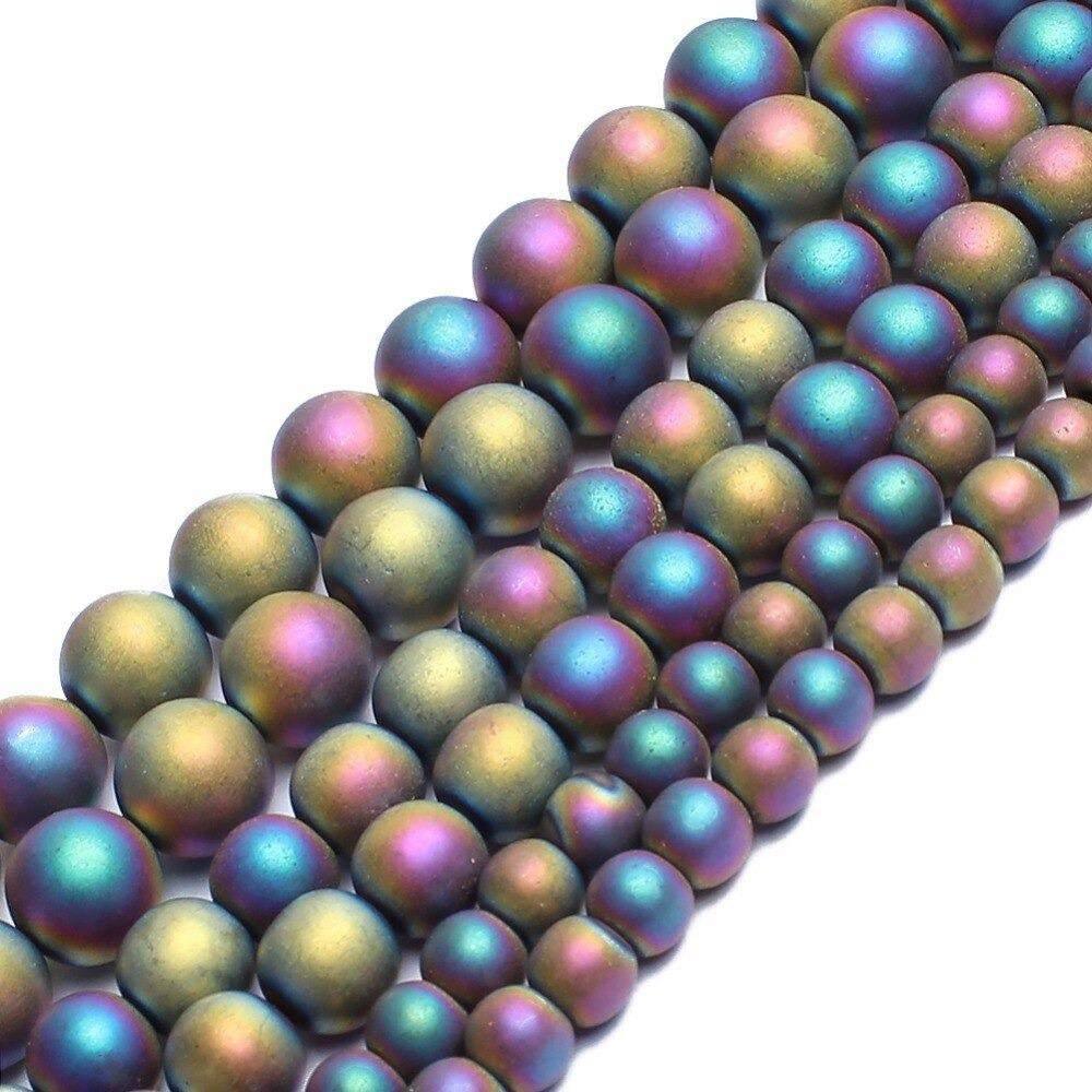Natural Matte Multi Color Hematite Beads, Round, 15.5'' inch strand 