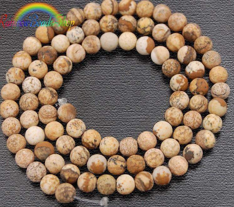 Natural Matte Picture Jasper Beads, Round stone 4-12mm, 15.5'' strand 