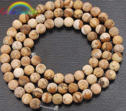 Natural Matte Picture Jasper Beads, Round stone 4-12mm, 15.5'' strand 