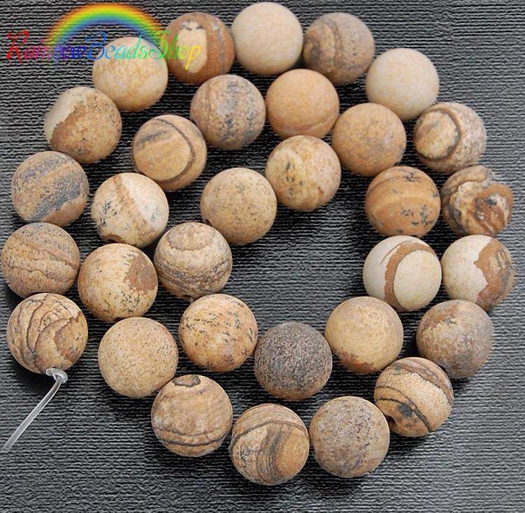 Natural Matte Picture Jasper Beads, Round stone 4-12mm, 15.5'' strand 
