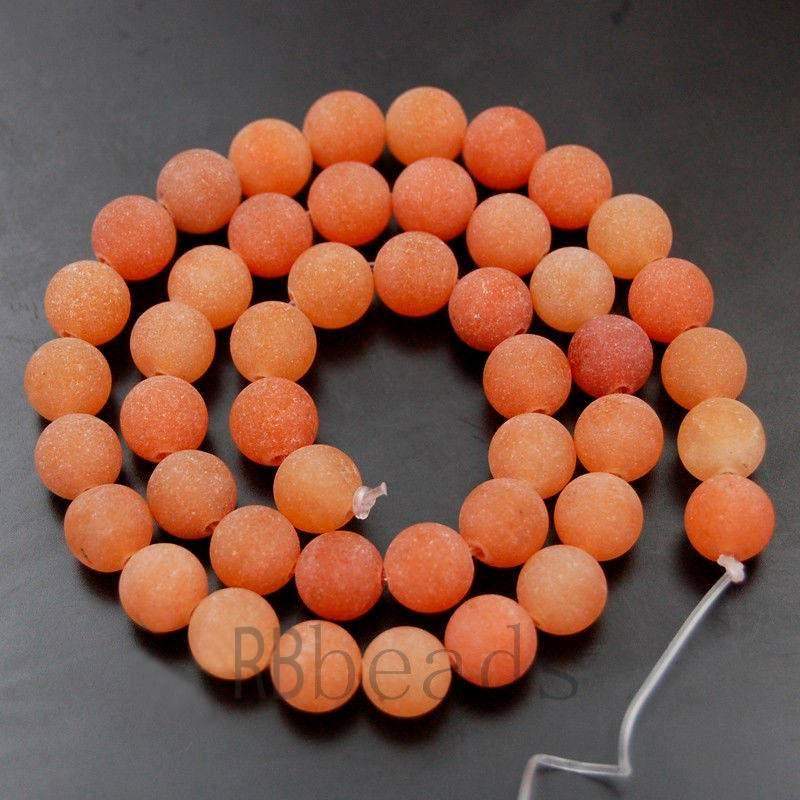Natural Matte Red Orange Aventurine Beads, 4-12mm, Round, 15.5 str. 