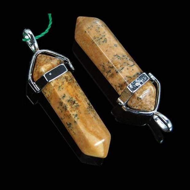 Natural Picture Jasper double Terminated, Reiki Point Pendant beads, Gemstone, Crystal healing, Chakra Stone bead, Rock chakra pendant 