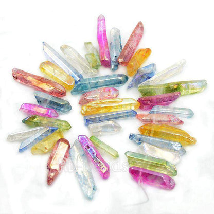 Natural polished Mix Druzy Quartz spike Titanium Coated Stick beads, 15.5 str 