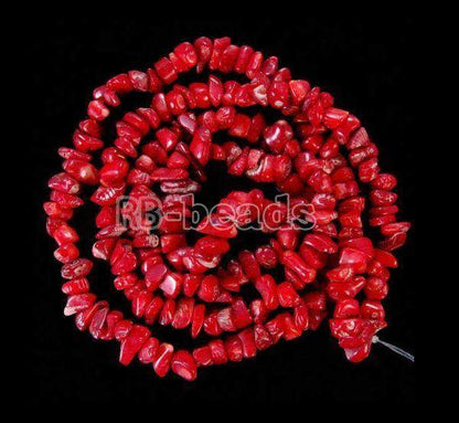 Natural Red Coral Chip Beads, size 5~8mm, 34 Inc per strand, 
