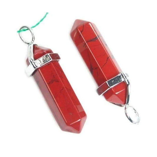 Natural Red Jasper double Terminated Point Pendant Gemstone Rock Crystal healing point chakra Reiki pendant bead, Chakra Stone 
