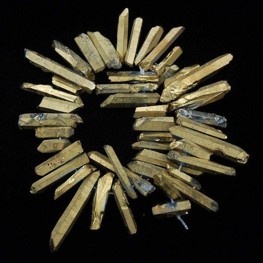 Natural Rock Gold Druzy Quartz Metallic Titanium Coated Stick, 15.5 str 