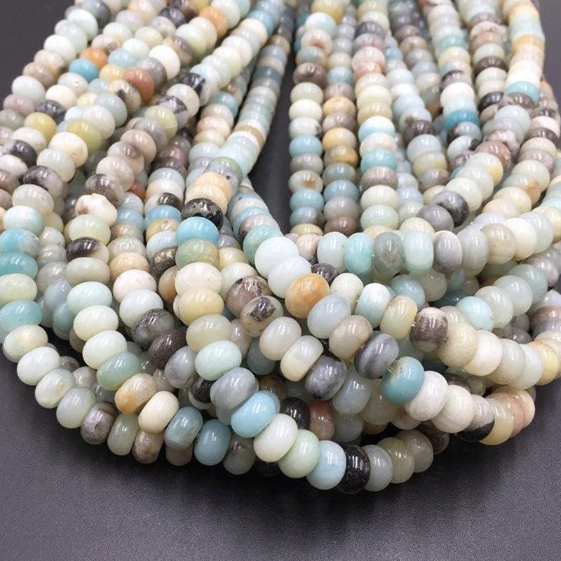Natural Rondelle Multi color Amazonite Beads, Smooth Matte and Faceted 