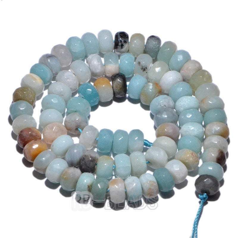 Natural Rondelle Multi color Amazonite Beads, Smooth Matte and Faceted 