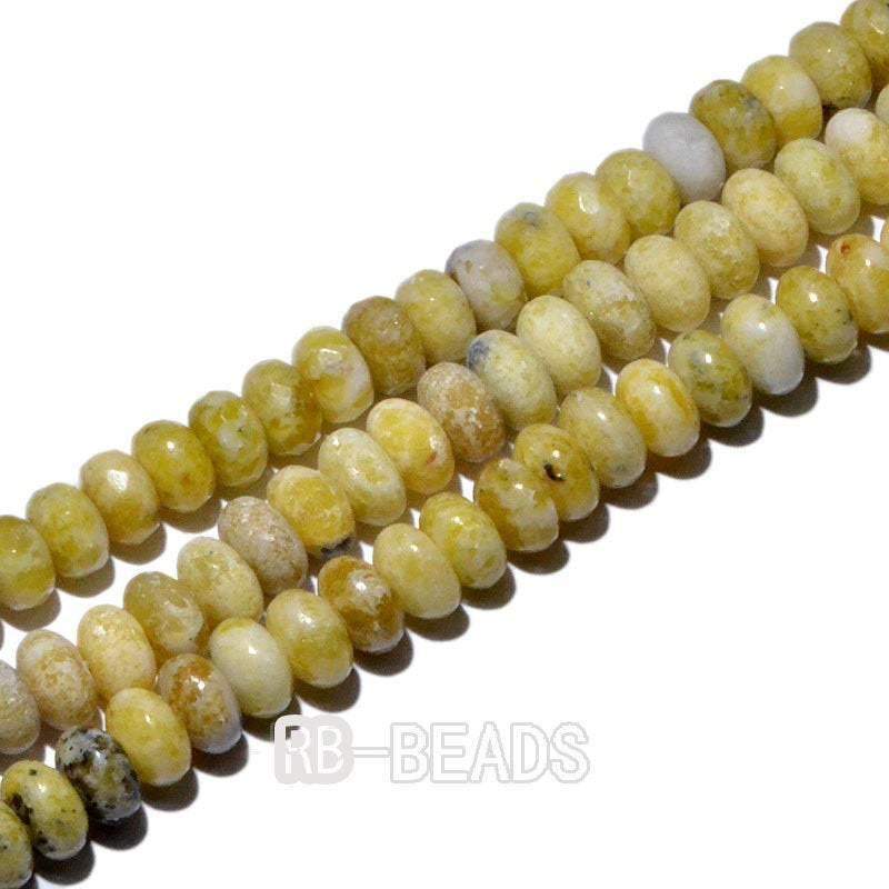 Natural Rondelle yellow Jasper Beads, Smooth Matte and Faceted 