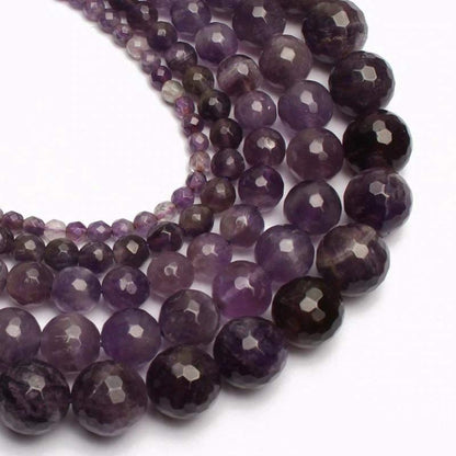 Natural Round Faceted Amethyst Beads, size 4-12mm, 15.5'' inch Strand 