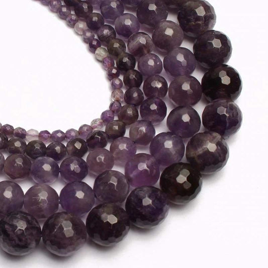 Natural Round Faceted Amethyst Beads, size 4-12mm, 15.5'' inch Strand 