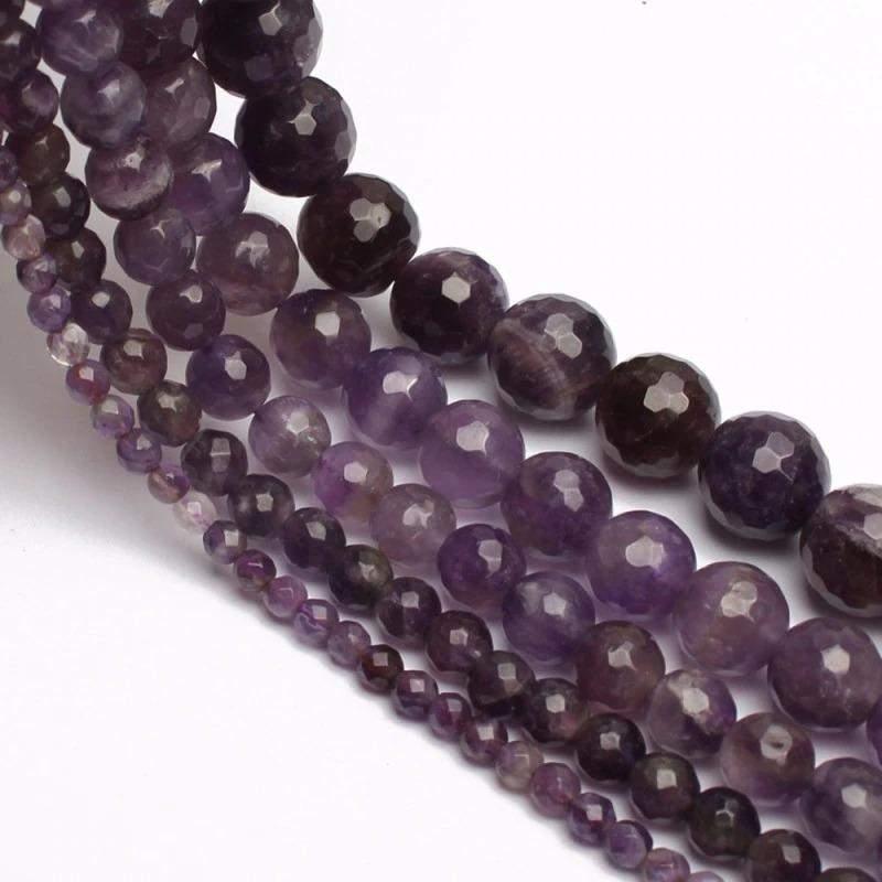 Natural Round Faceted Amethyst Beads, size 4-12mm, 15.5'' inch Strand 