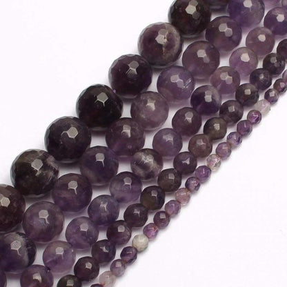 Natural Round Faceted Amethyst Beads, size 4-12mm, 15.5'' inch Strand 
