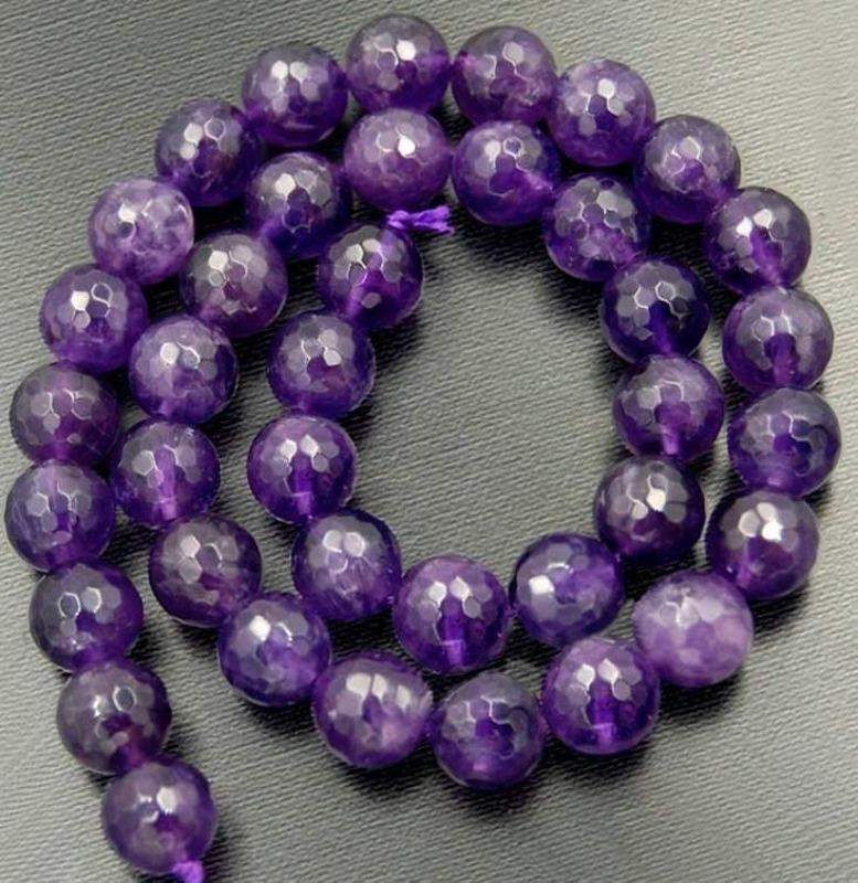 Natural Round Faceted Amethyst Beads, size 4-12mm, 15.5'' inch Strand 