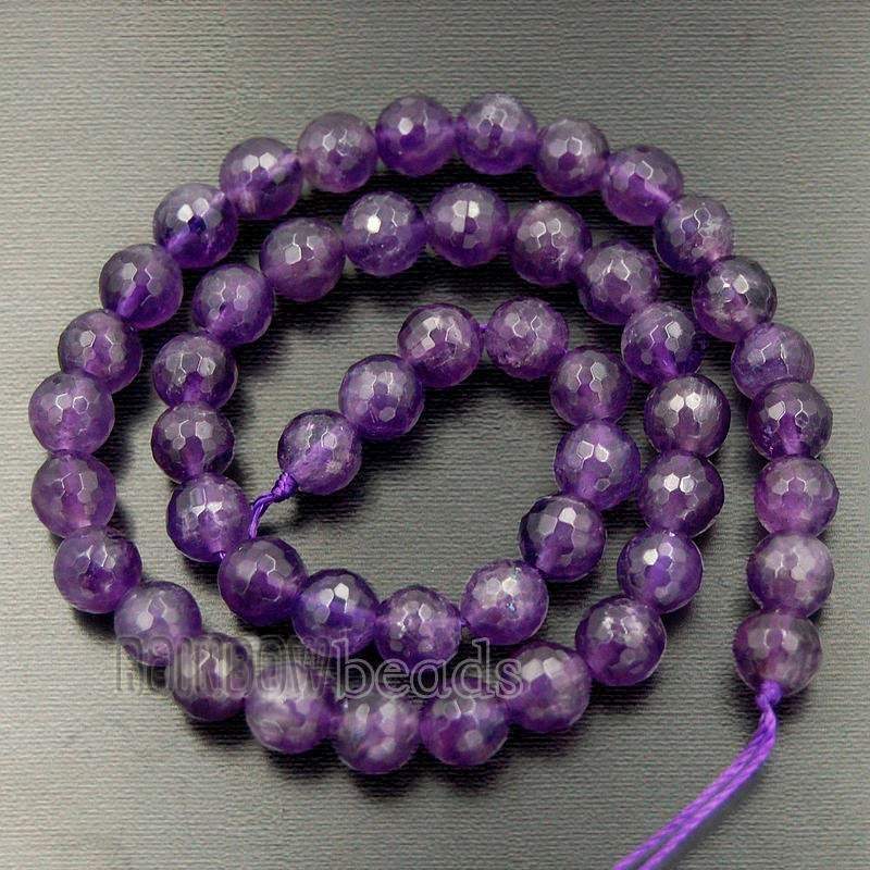 Natural Round Faceted Amethyst Beads, size 4-12mm, 15.5'' inch Strand 