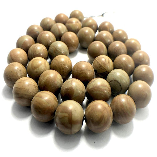 Natural Round Wood Grain Jasper Brown Beads,  4-10mm, 15.5'' strand 