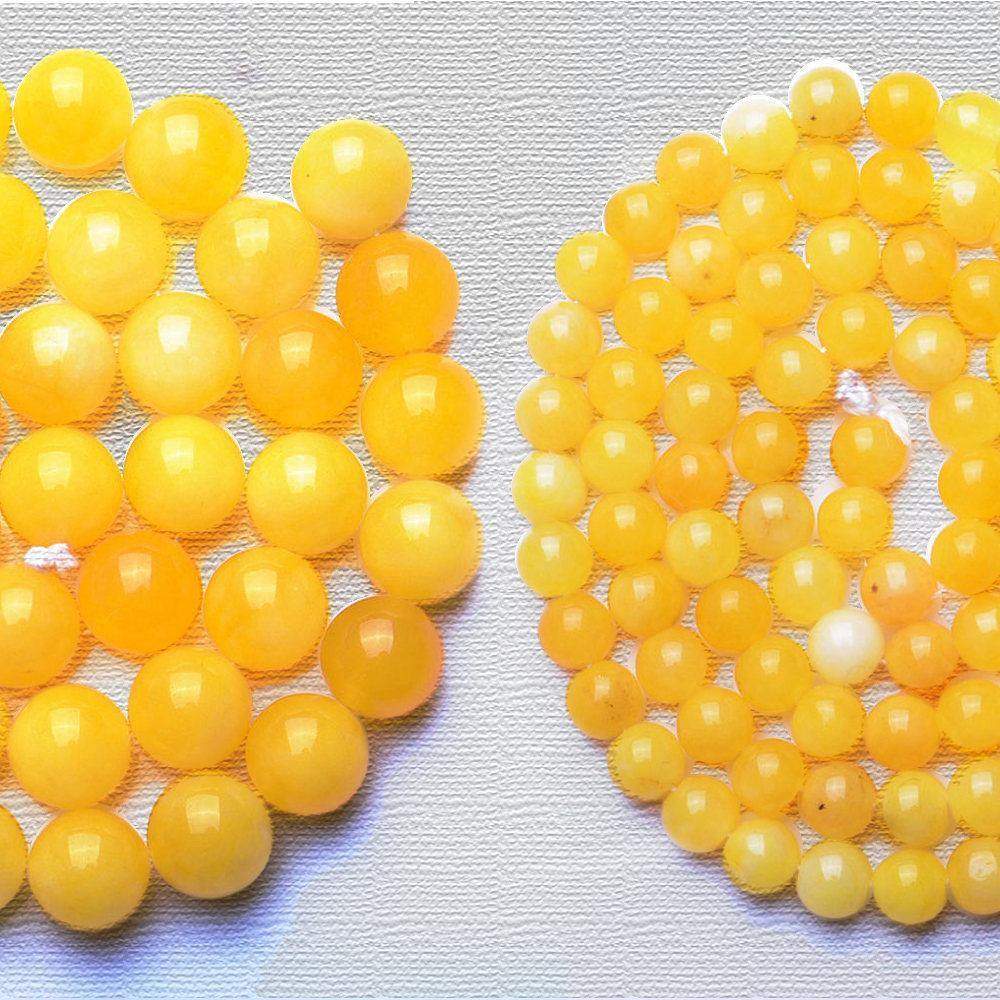Natural Round Yellow Jade Beads, 15.5'' strand, 4-12mm 