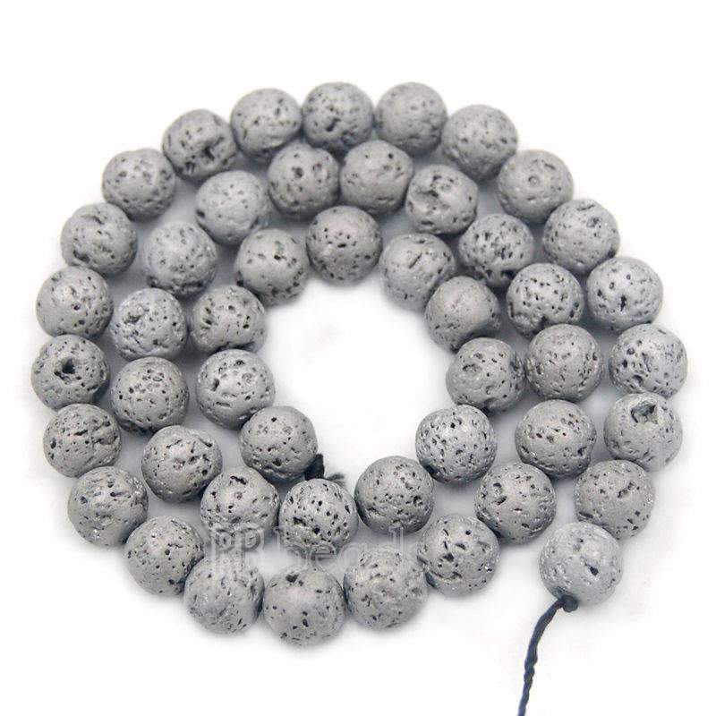 Natural Silver Volcanic Lava Beads Titanium Coated, 4-12mm Round Jewelry Gemstone, 15.5'' strand 