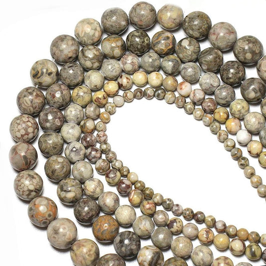 Ocean Maifan Fossil Coral Jasper Beads, Round, 15.5'' strand 